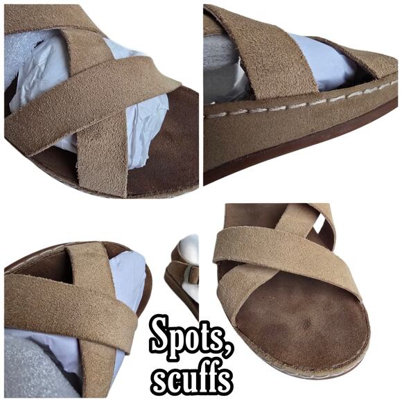 Chaco Women’s Wayfarer Size 7 Tan Suede Leather Sandals Criss Cross Strap Buckle - Picture 7 of 10